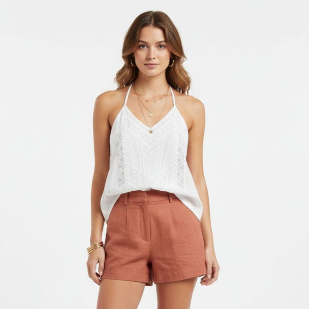 Kiwi Tucker cream Peplum Sleeveless Lace Trim Top NEW M